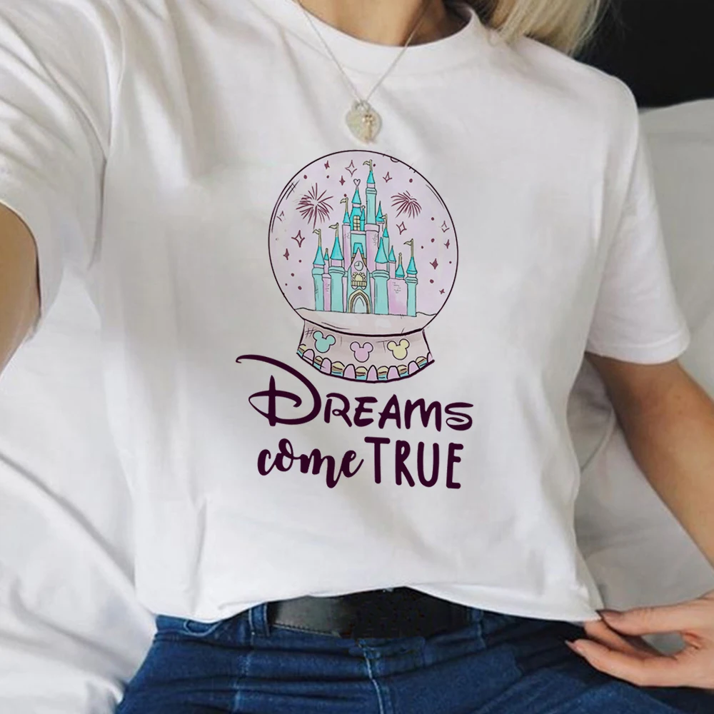 

Kawaii Disney Castle Graphics Women T-Shirts Casual Clothes Fashion Woman Blouse 2024 Summer Top Streetwear Y2k Men T Shirt Gift