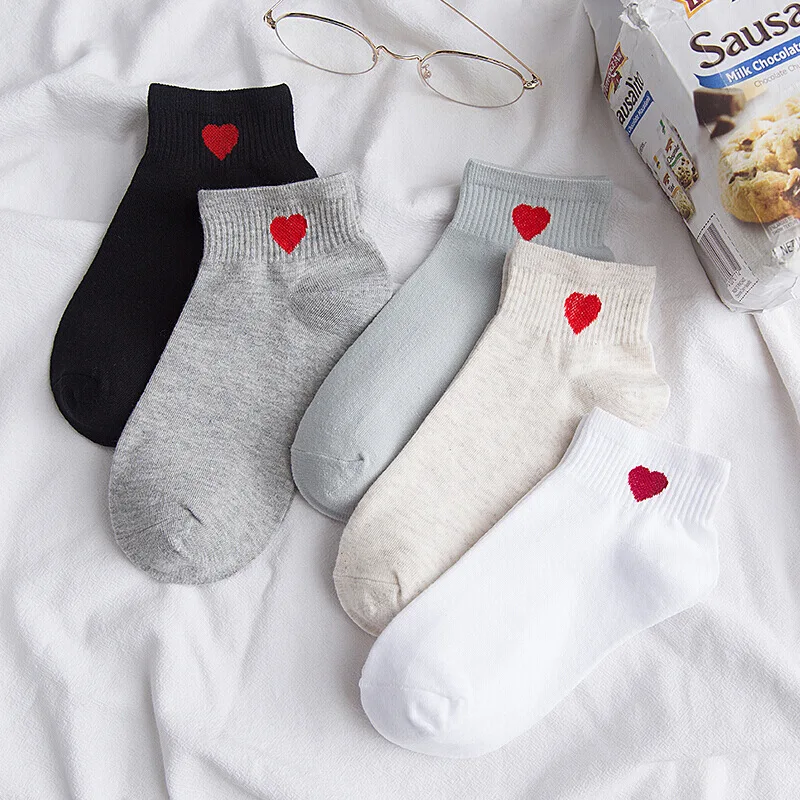 

Heel Embroidered Love Boat Socks Spring Cotton Color Novelty Girls Cute Heart Embroidery Casual Funny Ankle Socks Pack Women's