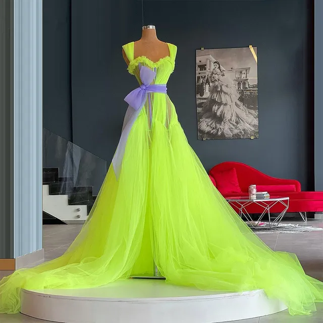 Lime Green Prom Dress Lime Green Prom Dresses A-line Tulle Bow