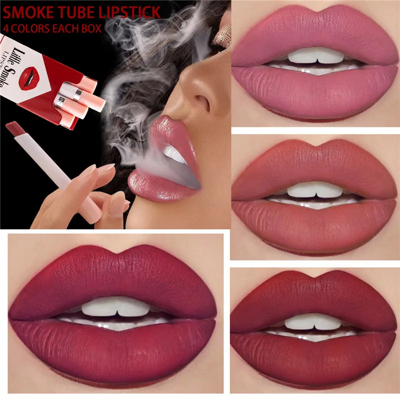 

1/4PCS/Set Creative Cigarette Lipstick 12 Colors Velvet Matte Lasting Waterproof Lipstick Sexy Matte Non-Stick Cup Lip Makeup