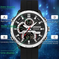 SANDA G style double affichage hommes montre électronique 5ATM étanche veilleuse chronomètre multifonctionnel sport Quartz montre-bracelet 4
