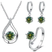 Ensemble de bijoux Moissanite en argent 925 véritable, pendentif, collier, bague, boucles d'oreilles, Solitaire, cadeau pour femmes et hommes 2