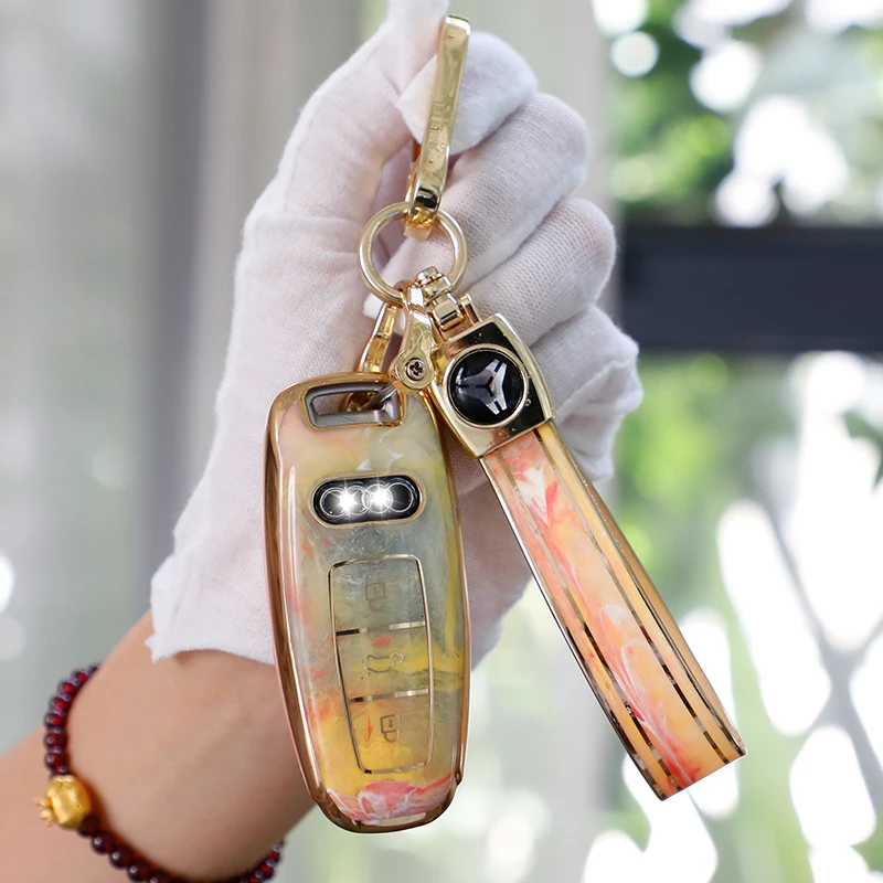 

Car Key Box Cover Protection For Audi A6L A7 A8 Q8 E-tron C8 D5 2019 -2023 Chrysanthemum Stone Texture TPU Shell Accessories