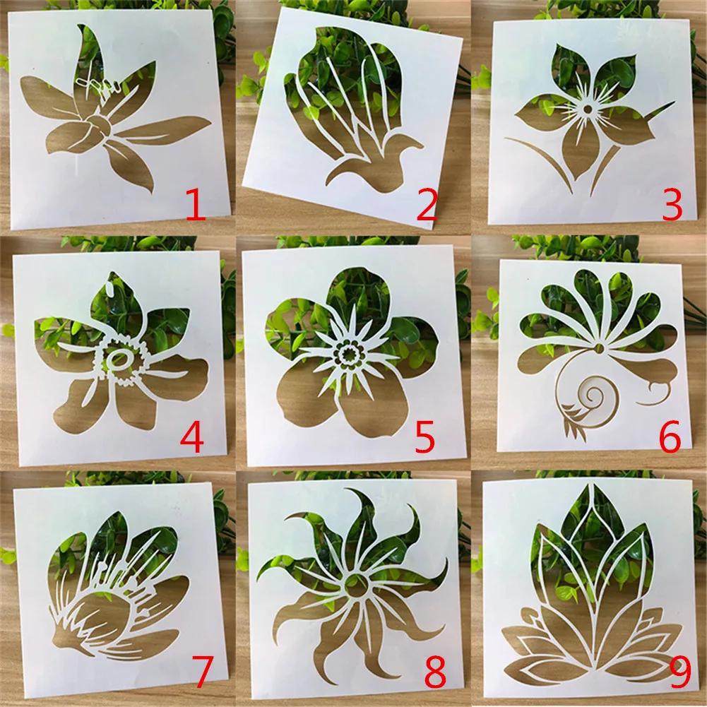 13*13cm Flower Series Painting Template Dairy Journal Album DIY Graffiti Decorative Embossing Coloring Cutout Paper Mold Card