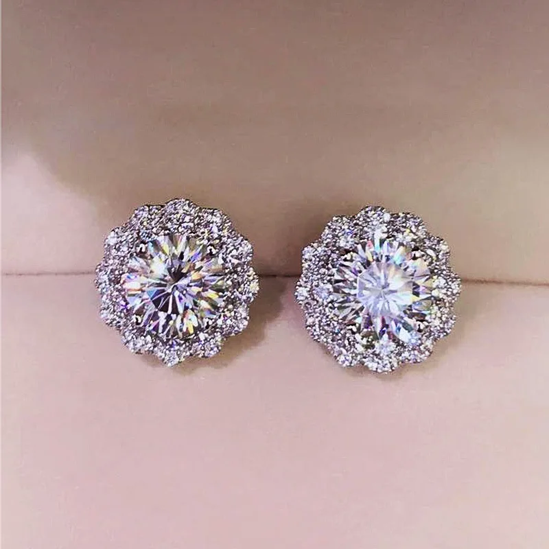 

Luxury Crystal Flower Stud Earrings Brilliant AAA Diamond Romantic Women Accessories Party Daily Wear Fine Earrings Accessoires