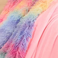 Rainbow Super Soft Faux Fur Throw Blanket Warm Fluffy Shaggy Sherpa Backing Warm and Cozy Decorative Sofa Bed Double Bedspread 3