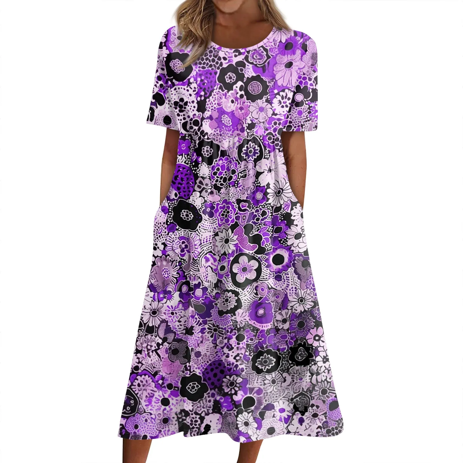 

Женское винтажное платье с коротким рукавом и цветочным принтом