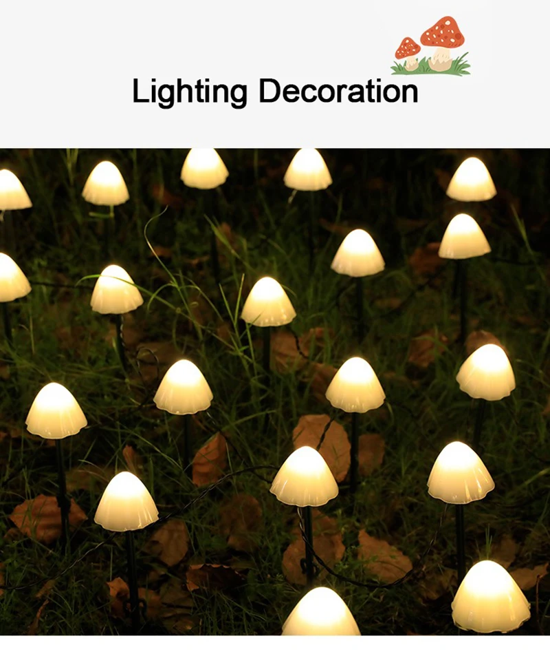 Description Picture 4 of itemLED Solar Mushroom Lights String Set Of 10/20Pcs 8 Modes Lawn Fairy Lights Outdoor Garden Patio Path Landscape Decoration Lamps