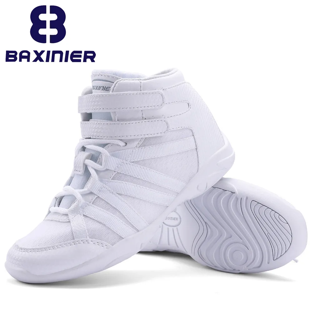 BAXINIER Girls White High Top Cheerleading Shoes Lightweight Youth Cheer Competition Sneakers Training Dance Tennis Shoes