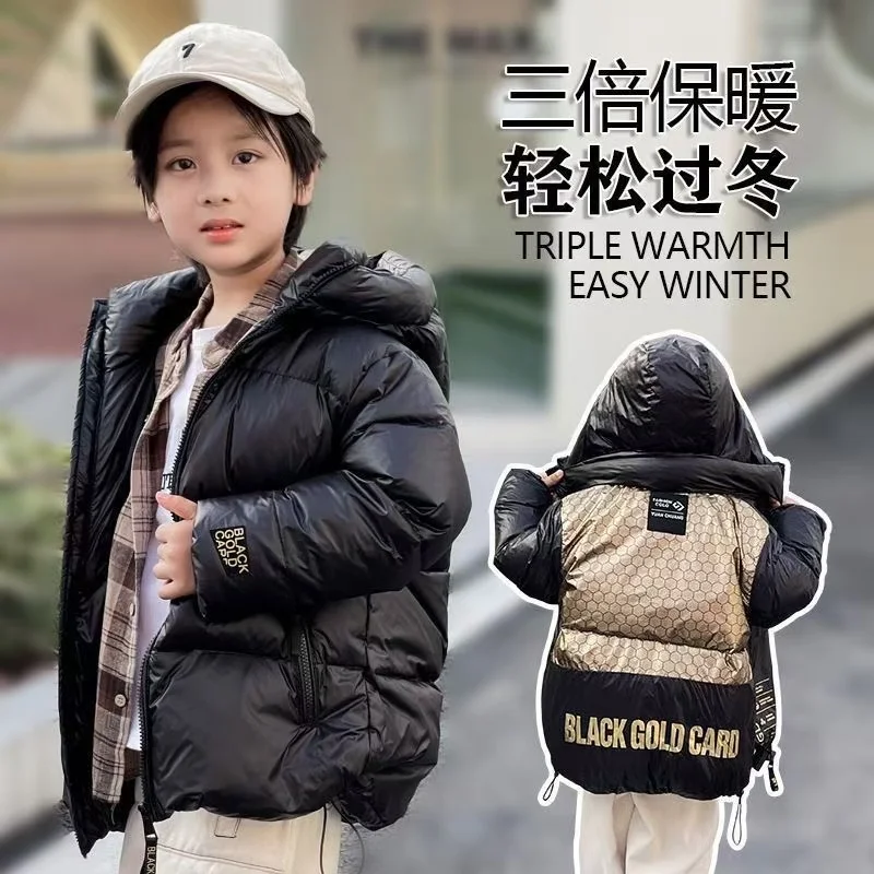 Children's Winter New down Jacket Jacket Black Gold down Boys Girls Middle and Large Children Thickened Short Kids