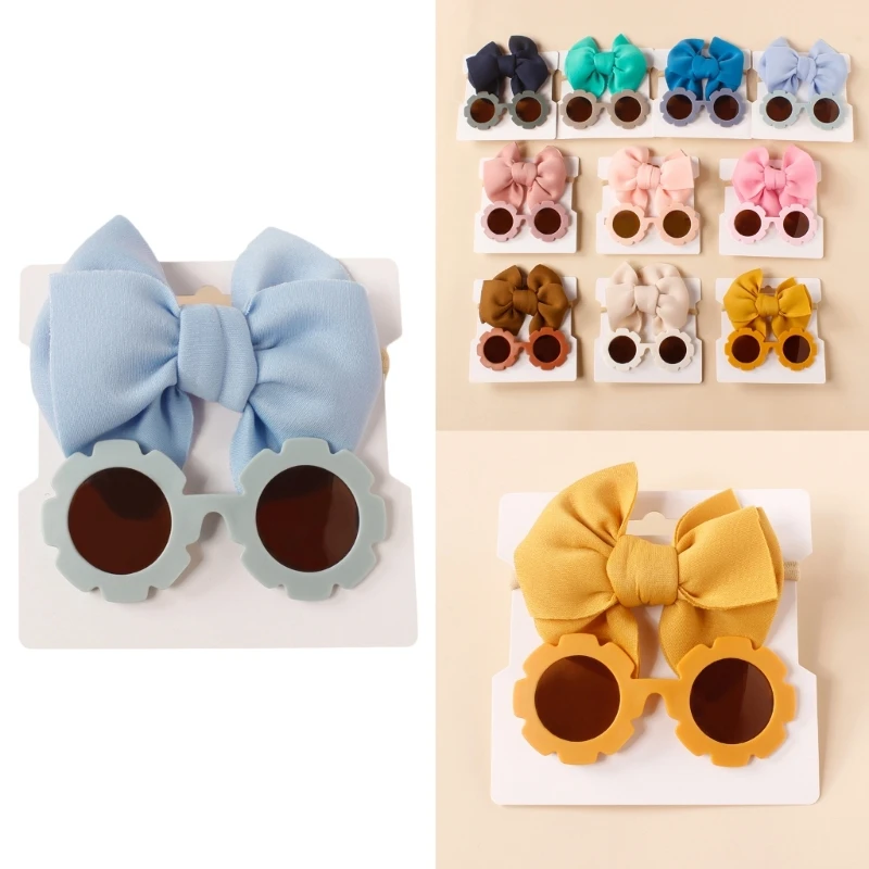 

Bows Hair Band & Round Sunglasses Set Baby Girls Headband Sunglasses for Newborn Infant Children Photography Props
