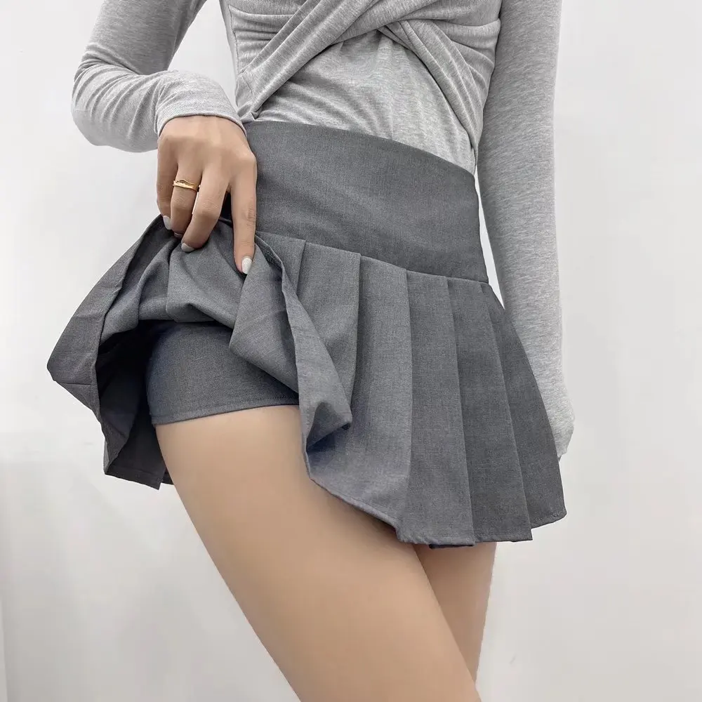 Women Pleated Skirt Style Shorts 2022 Summer High Waist Gray Mini Shorts Sexy Solid Color Shorts short shorts