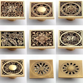 Euro Square Floor Drains Antique Brass Shower Hardware bathroom accessories Floor Drain Deodorant Floor Drain Strainer Cover