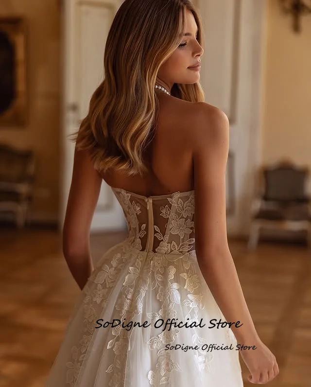 SoDigne A-line Appliques Wedding Dresses Sweetheart Sleeveless Tulle Bridal Dress Beach Wedding Gown Robe De Mairee ﻿Customized 4