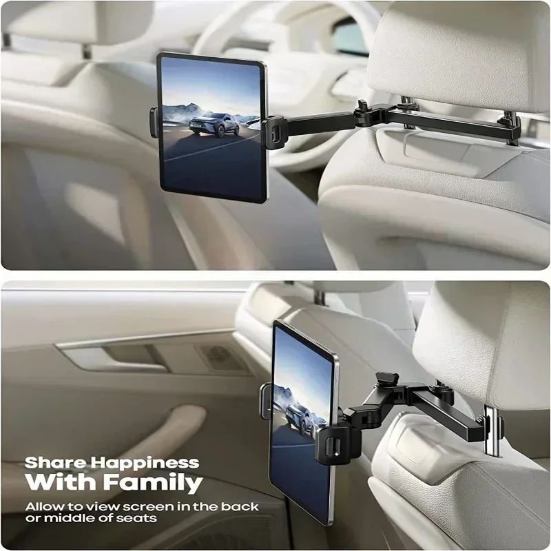 Car Headrest Tablet Holder, Adjustable Mount Cradle for iPad Air Mini & 4.7-12.9" Devices, Headrest Mount Compatible with Car