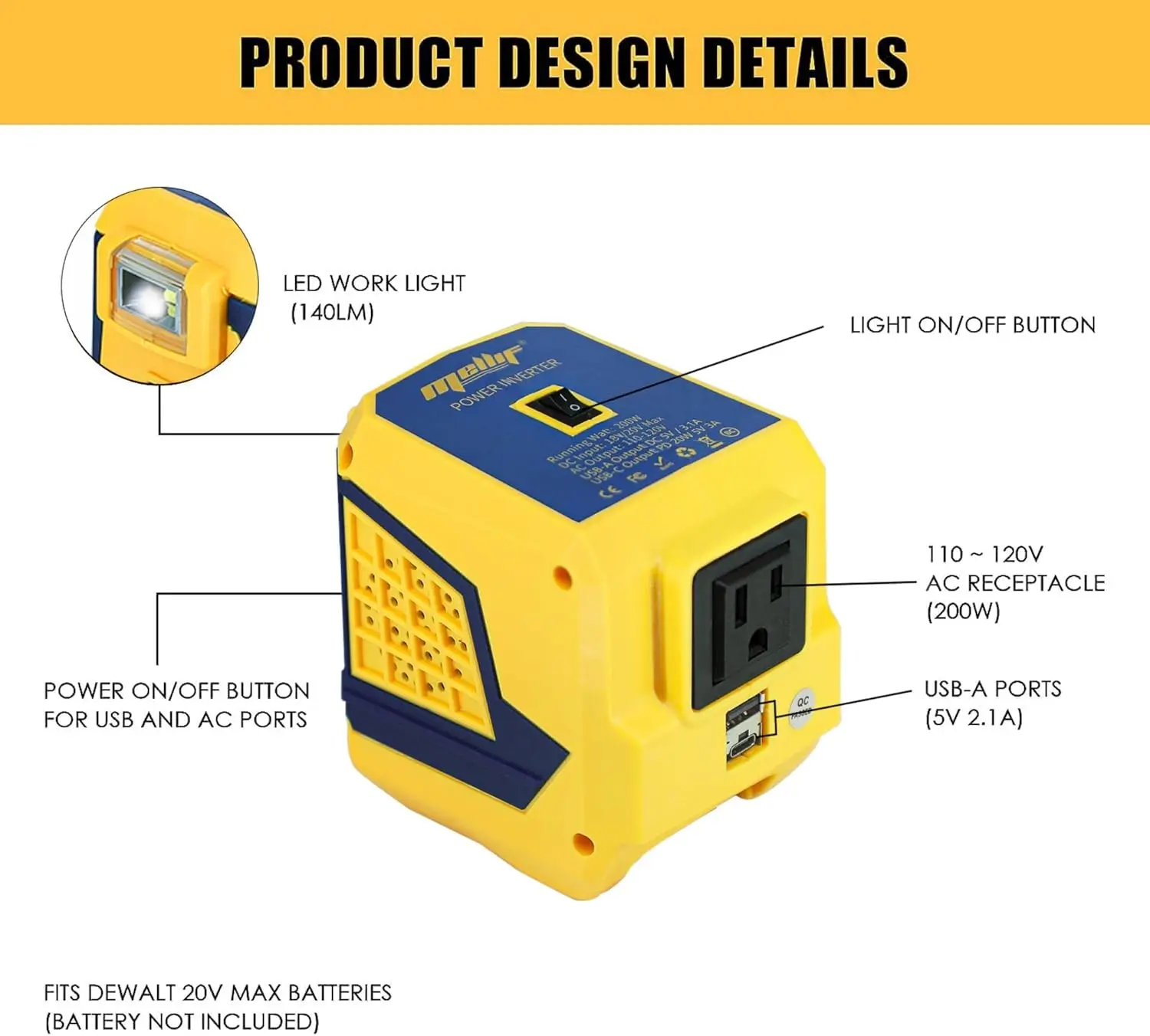 Power Adapter Dewalt 20v To 120v Adapter 200W Power Inverter