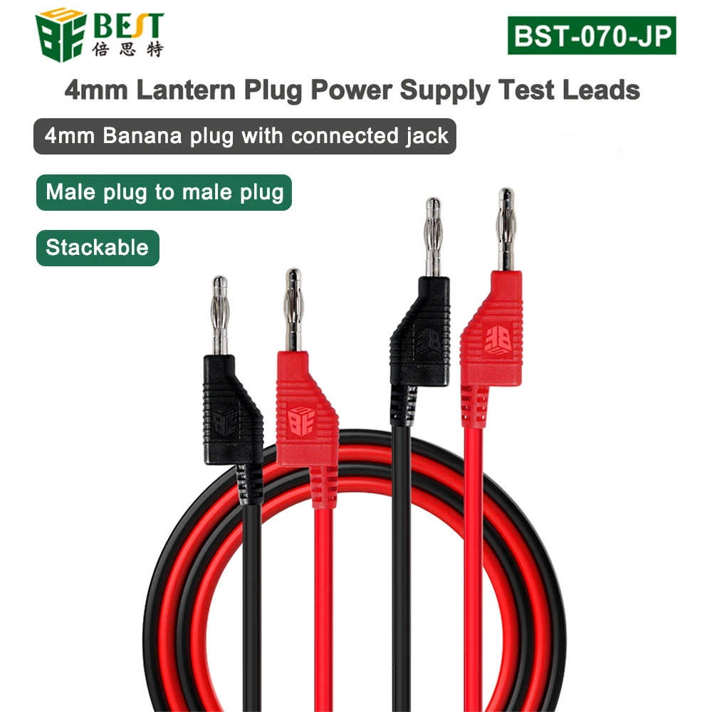 

BST-070-JP 4mm Lantern Plug Power Supply Test Leads Male Plug to Male Plug Stackable Banana Plug with Connected Jack
