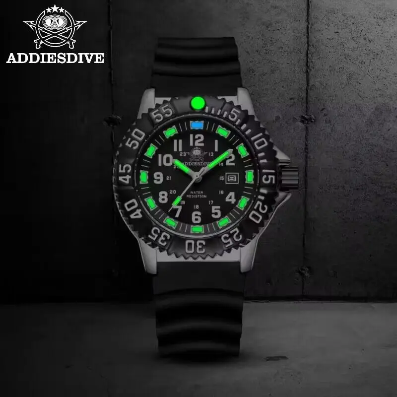 ADDIESDIVE NEW Quartz Watch Men Wristwatch 316L Stainless Steel 50m Waterproof Watch Luminous Hand 51mm Alloy Case Sports Watch