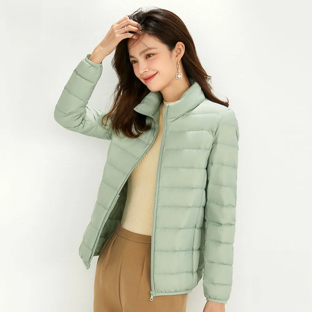 Lightweight Down Jacket Women 2023 Autumn Winter Slim Stand Collar Warm Puffer Jackets 90% White Duck Down Coat Woman Outerwear