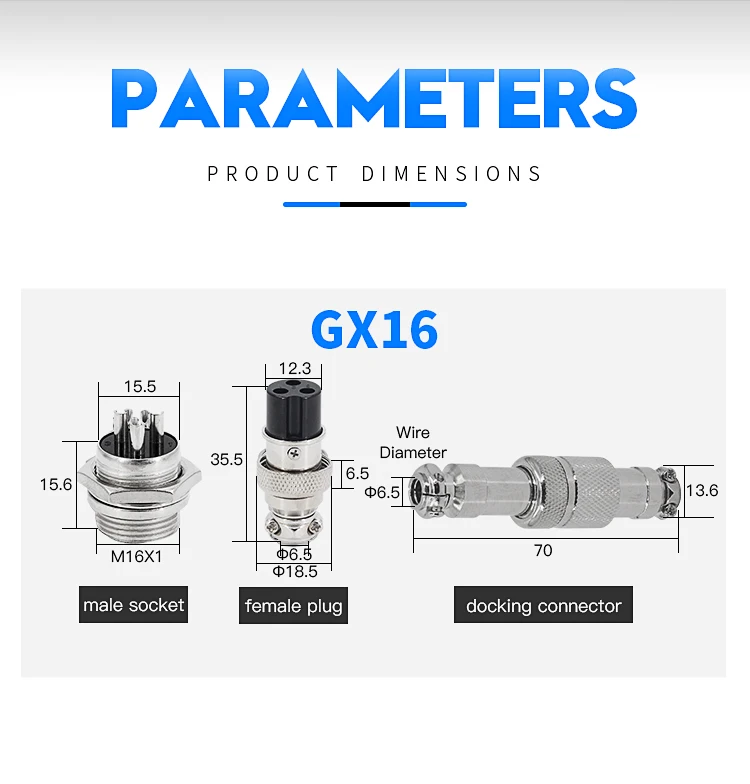 Description Picture 4 of itemConnector GX16 small metal aviation socket 2/3/4/5/6/7pin electric cable terminal fixed type and butt mobile type Female&male