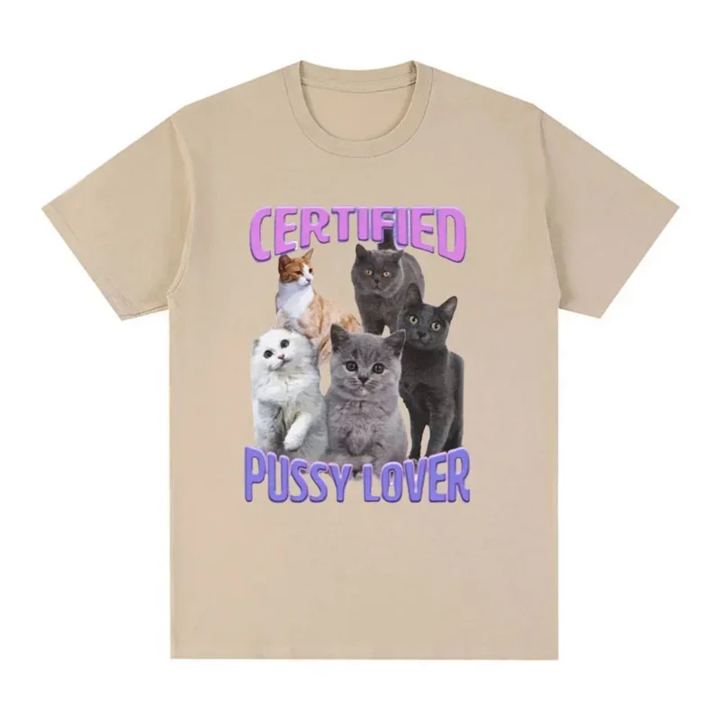 

Сертифицированная футболка для влюбленных киски, кошка с мемом, Мужская модная Винтажная футболка с коротким рукавом, удобные хлопковые футболки большого размера, уличная одежда