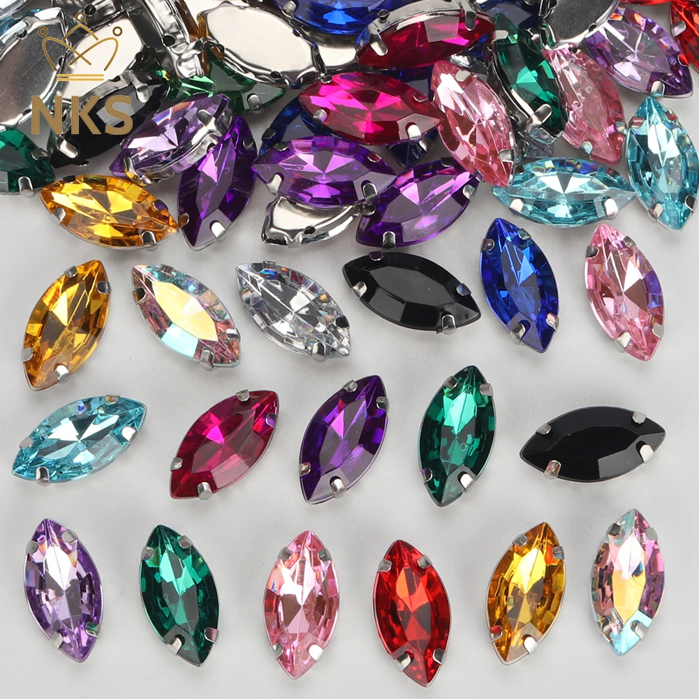 NKS 30PCS 9x18mm Horse eye Shape Crystal Rhinestone With Sliver Claw Sew On Acrylic Rhinestones For Clothing Accessories