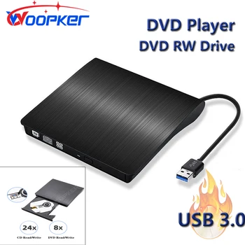 Woopker 외부 USB 3.0 휴대용 CD 버너 호환 노트북 데스크탑, 윈도우 리눅스 OS, 애플 맥, 블랙 DVD, RW 드라이브, DVD 플레이어