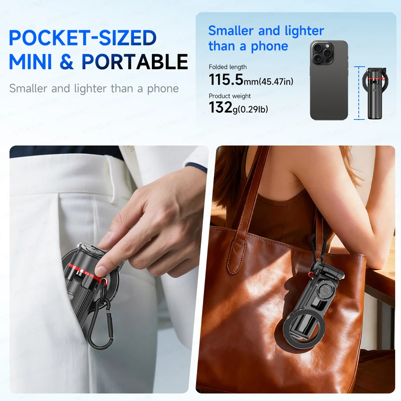 Compact Magnetic Selfie Stick Tripod with Wireless Remote & Fill Light