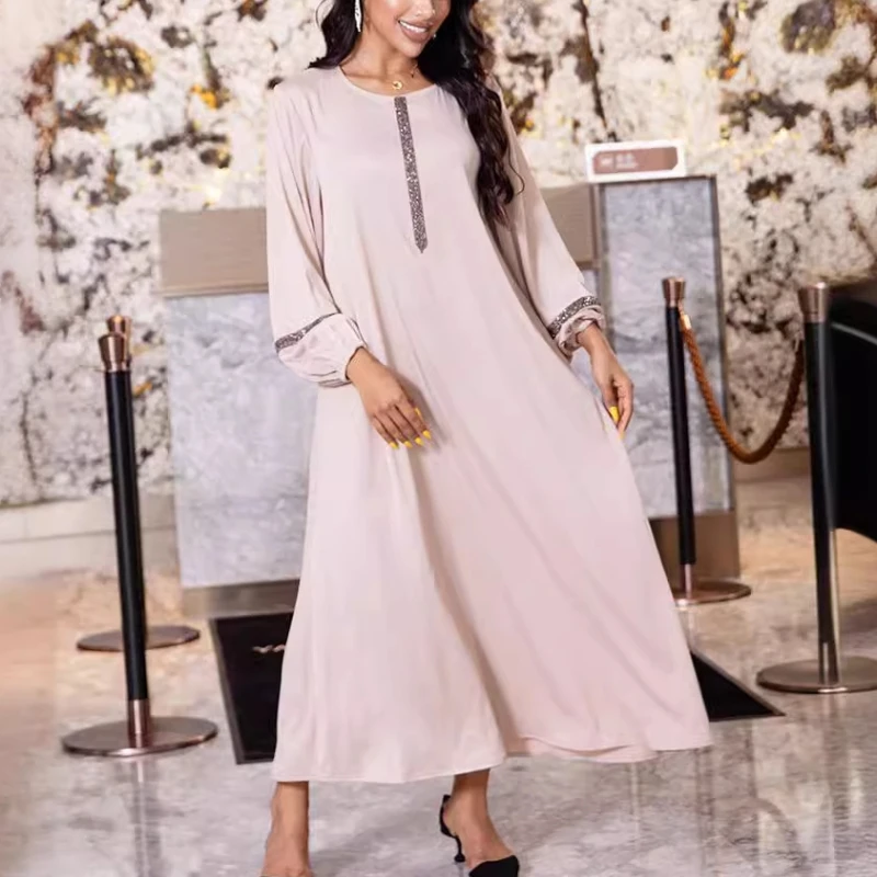 فستان نسائي أنيق طويل بأكمام فانوس ، رقبة مستديرة...