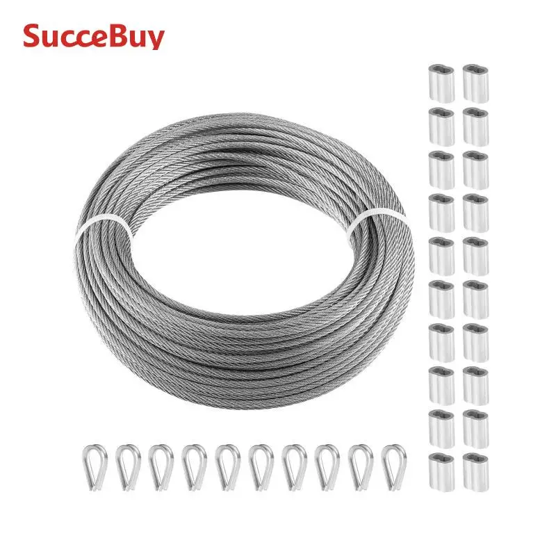 1/8" 100 ft Wire Rope Kit 316 Stainless Steel Cable 7x7 Strands Marine Aircraft Grade for Handrail Stair Decking Fence SucceBuy stainless steel cable rope kits