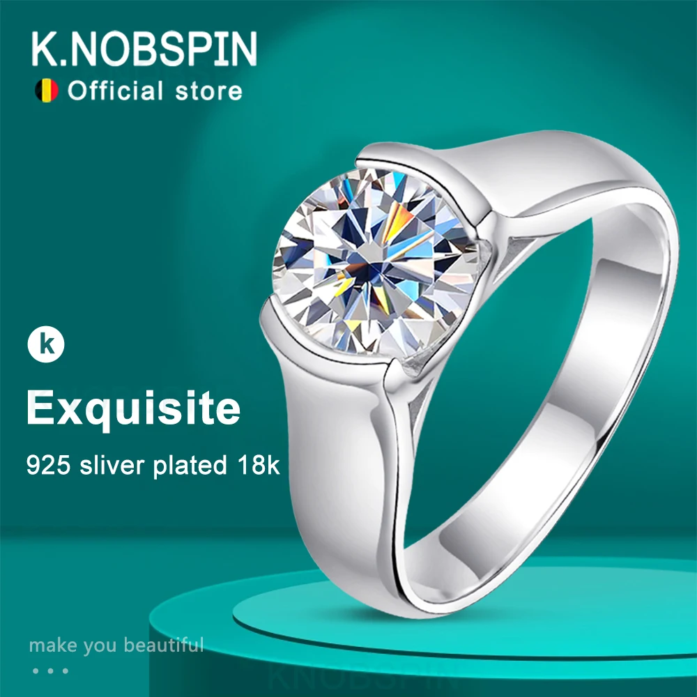 

KNOBSPIN 2ct D VVS1 Moissanite Rings for Women Man Bezel Setting Solitiare Engagement Wedding Diamond Ring with GRA Certified