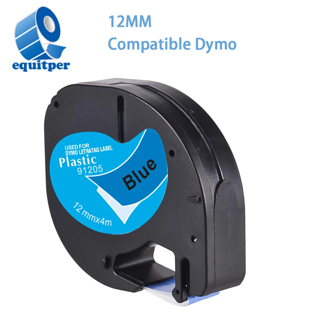 Equitper 12Mm * 4Mm Nero/Blu Lt 91205 Compatibile Dymo Letratag Nastro Laminato In Plastica Per Dymo Lt-100H Storage/Label