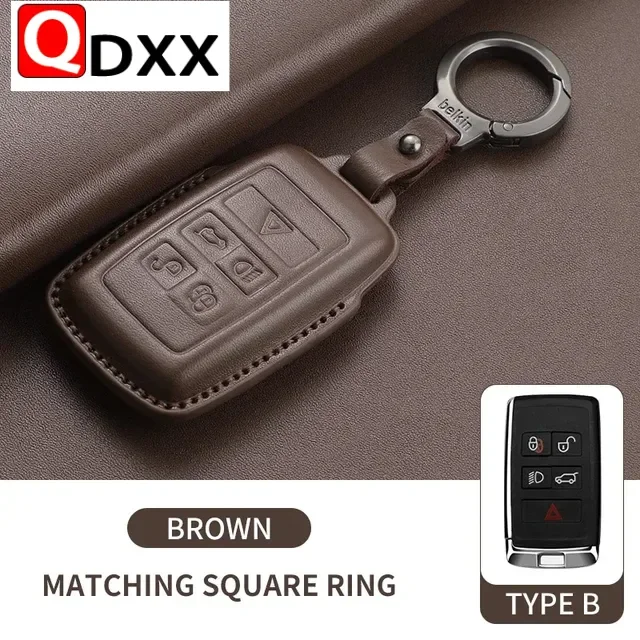 4 Auto Key Shell Fob Keychain Leather Car Remote Key Case For Land Rover Range Rover Sport Evoque Freelander Velar Discovery