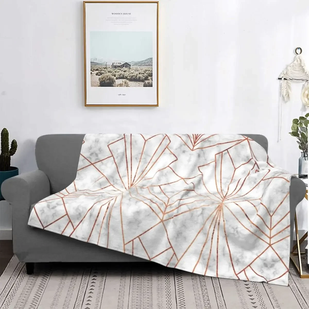 

Art Deco Marble Copper Blanket Flannel Summer Multi-function Soft Throw Blankets for Sofa Travel Plush Thin Quilt