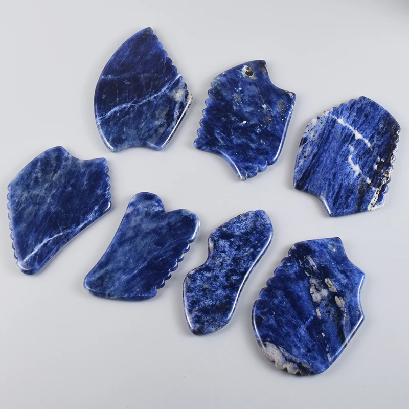 Pierre de Jade naturelle Gua Sha, peigne de Massage du visage à rayures bleues, outil de grattage de la peau du visage, beauté et santé, Anti-Cellulite, soulage le SPA 1