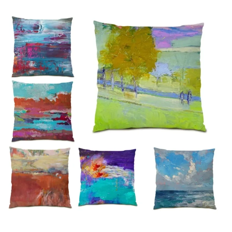 

Blue Fresh Air Series Double Sided Pillow Print Cushion Cover Sofa Hug Pillow Cover Square Landscape Pillowcase Home Decor F1932