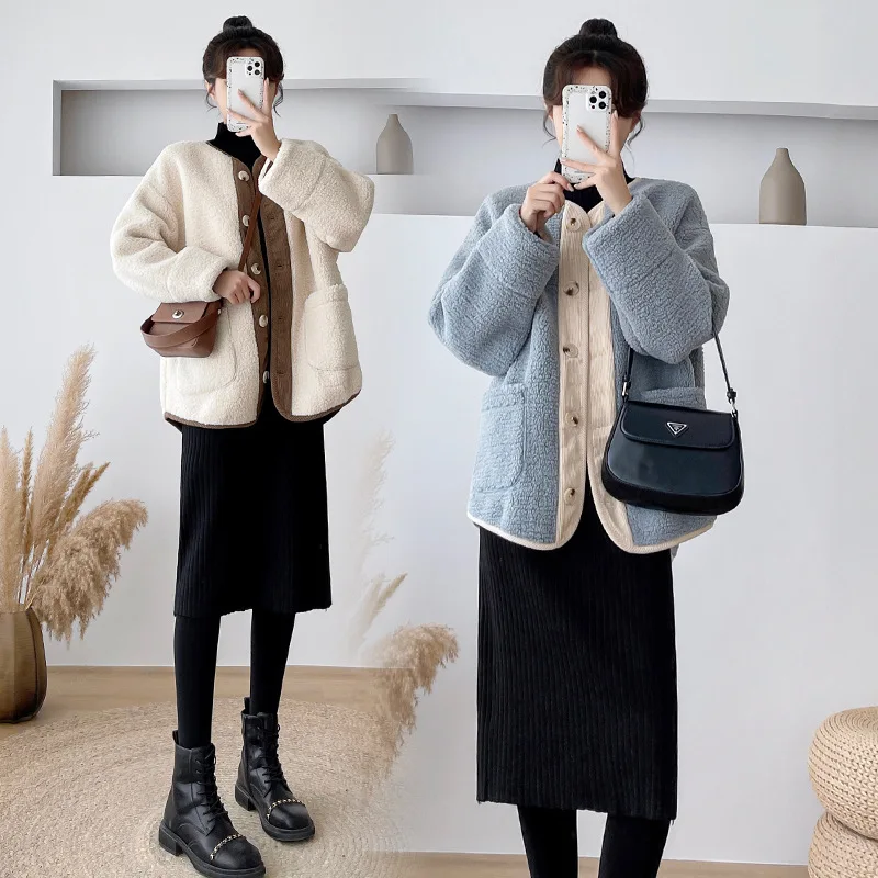 Artificial-fur Winter Jacket Maternity Pregnant Women Clothing Pregnancy Coat Artificial-Fleece Jackets Thick Coat Female Warm