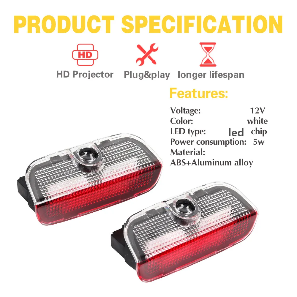 LED 자동차 도어 프로젝터 고스트 섀도우 웰컴 라이트 액세서리 (폭스바겐 티구안 MK1 MK2 시로코 MK3 투란 5T1 아테온 CC 샤란 7N 용)