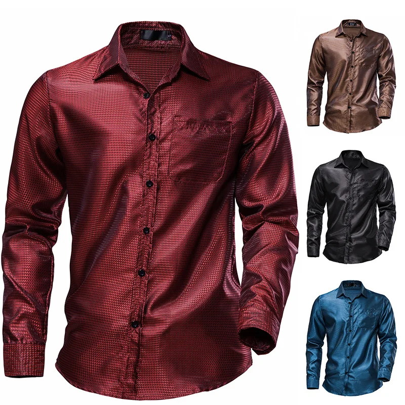 

Spring and Summer New Men's Long Sleeved Shirts Casual Solid Color Bright Face Long Sleeved Shirts Instagram Trendy