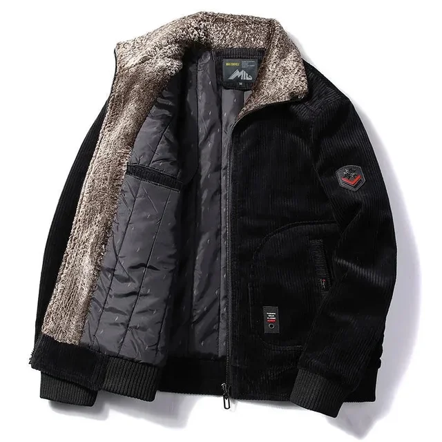 Male Thermal Windbreaker Plus Size Men's Warm Winter Corduroy Jackets and Coats Fur Collar Winter Casual Jacket Outwear 4