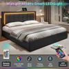 California King Bed Frame with 4 Storage Drawers, LED Light Platform Bed Cal King Size with Charging Station, Bed Frames 2