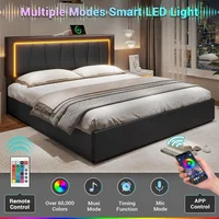 California King Bed Frame with 4 Storage Drawers, LED Light Platform Bed Cal King Size with Charging Station, Bed Frames 2