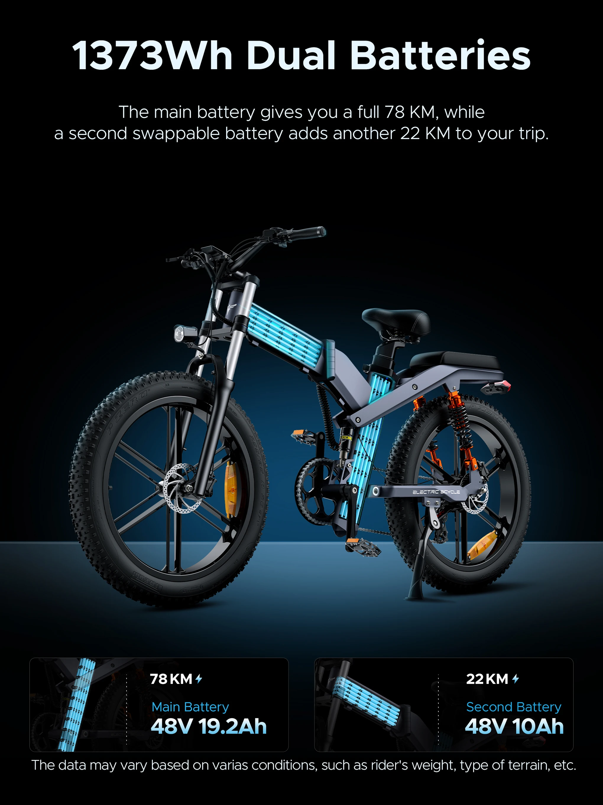 ENGWE X26 Bici elettrica pieghevole per adulti Bicicletta da strada elettrica 48V 29.2Ah Fatbike MTB E-bike 26 pollici Mountain Ebike - immagine 2