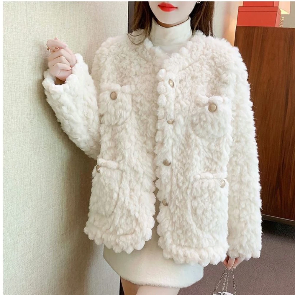 Luxury Faux Fur Coat Women Autumn Winter Jacket Crop Tops Long Sleeve Warm Kawaii Clothing O-neck Jacket Korean Fashion