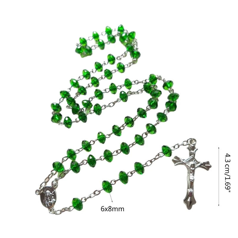 녹색 돌 묵주 십자가 목걸이 기독교 VirginMary 센터 액세서리 스웨터 체인 교회 보석 액세서리