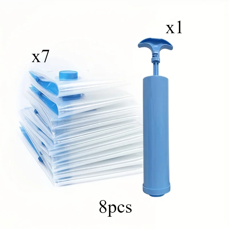 8pcs Reusable Vacuum Bags with Pump Cover Vacuum Compression Sealer Bag Space Saving for Clothes Storing Large Container 5