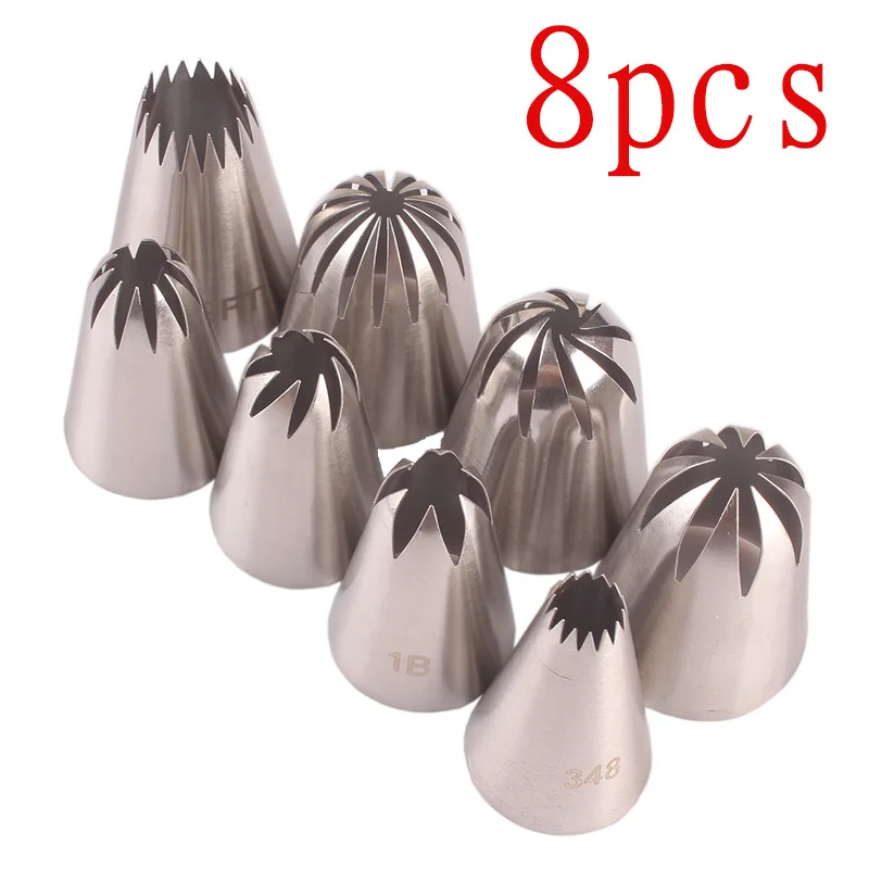 

1/8Pcs Large Russian Stainless Steel Pastry Nozzles Icing Piping Tips Cream Rose Cake Set Decorating Cupcake Baking Tools