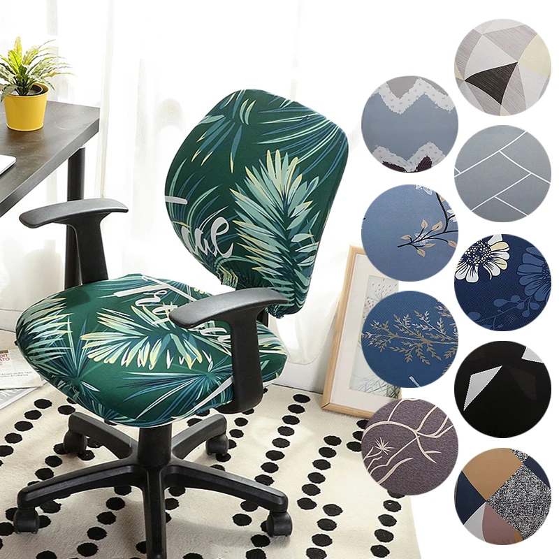 Elastic Armchair Computer Chair Cover Stretch Spandex Office Chair Slipcover Geometric Print Split Seat Covers for Living Room