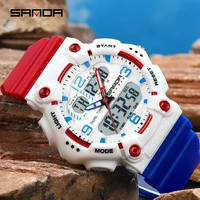 SANDA 6179 New Womens Sport Quartz Electronic Watch Dual Display Multi Functional LED Night Light Waterproof Casual Womens Watch