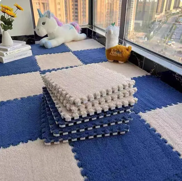 10Pcs 30*30CM Creative Plush Puzzle Foam Floor Mat Puzzle Carpet Warm Playmat Interlocking Exercise Tiles Fluffy Area Rugs 2